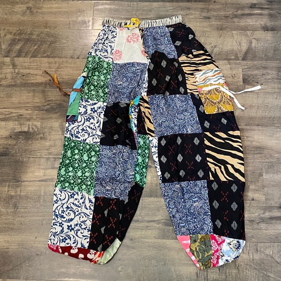 100% cotton Imported India Boho Handmade Patchwork Harem Jogger Pants NEW - Picture 1 of 4